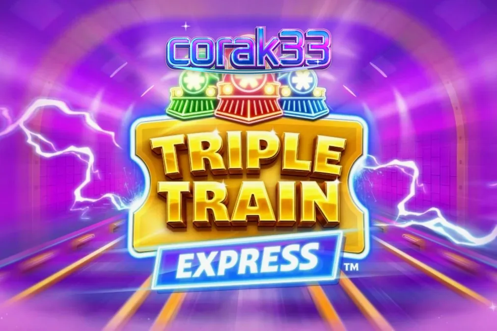 Tampilan visual futuristik dari slot Triple Train Express dengan kereta neon.